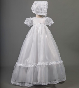 Lucy by Millie Grace - Baby Girls Long Organza Gown & Bonnet